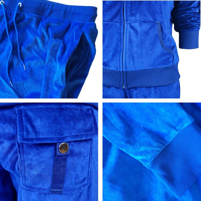 Facitisu Women's Solid Velour Outfits Sweatsuit Set Hoodie and Pants 2 Piece Sport Soft Velvet Suits Tracksuits X-Large Royal Blue - Image 5
